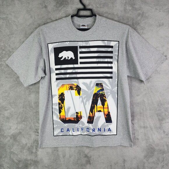 Men's Gray Pro Club Heavy Weight California Graphic Shirt Short Sleeve Size XL - Picture 2 of 10